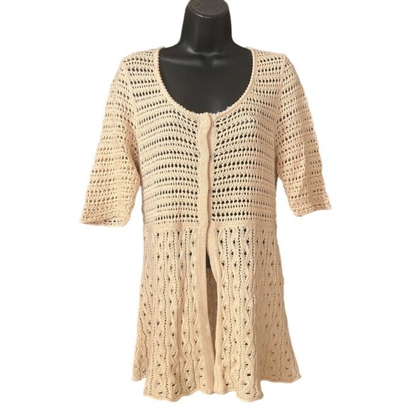 Nine West women's Ivory 3/4 sleeve knitted longer cardigan sweater size Large - Picture 1 of 7